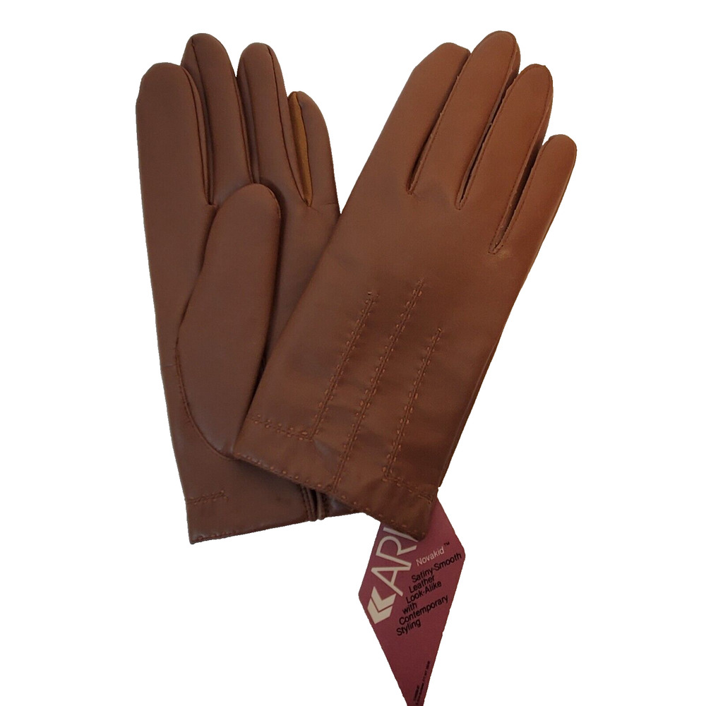 VTG Aris NovaKid Womens Camel Brown Faux Leather Driving Gloves SZ L Lined
